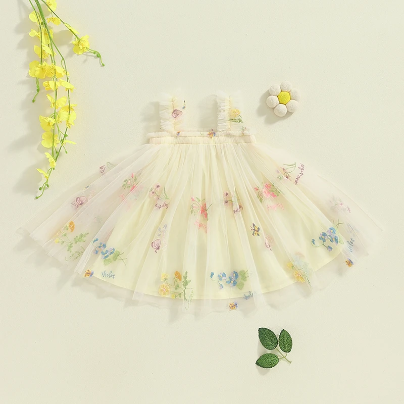 2024-05-23 Lioraitiin Little Girls Summer Princess Dress Sleeveless 3D Flower A-line Sweet Tulle Dresses