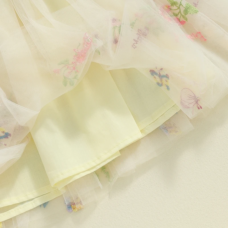 2024-05-23 Lioraitiin Little Girls Summer Princess Dress Sleeveless 3D Flower A-line Sweet Tulle Dresses