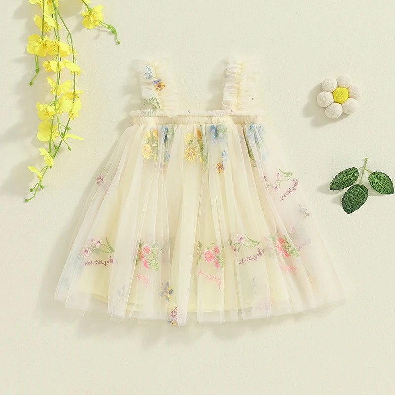 2024-05-23 Lioraitiin Little Girls Summer Princess Dress Sleeveless 3D Flower A-line Sweet Tulle Dresses