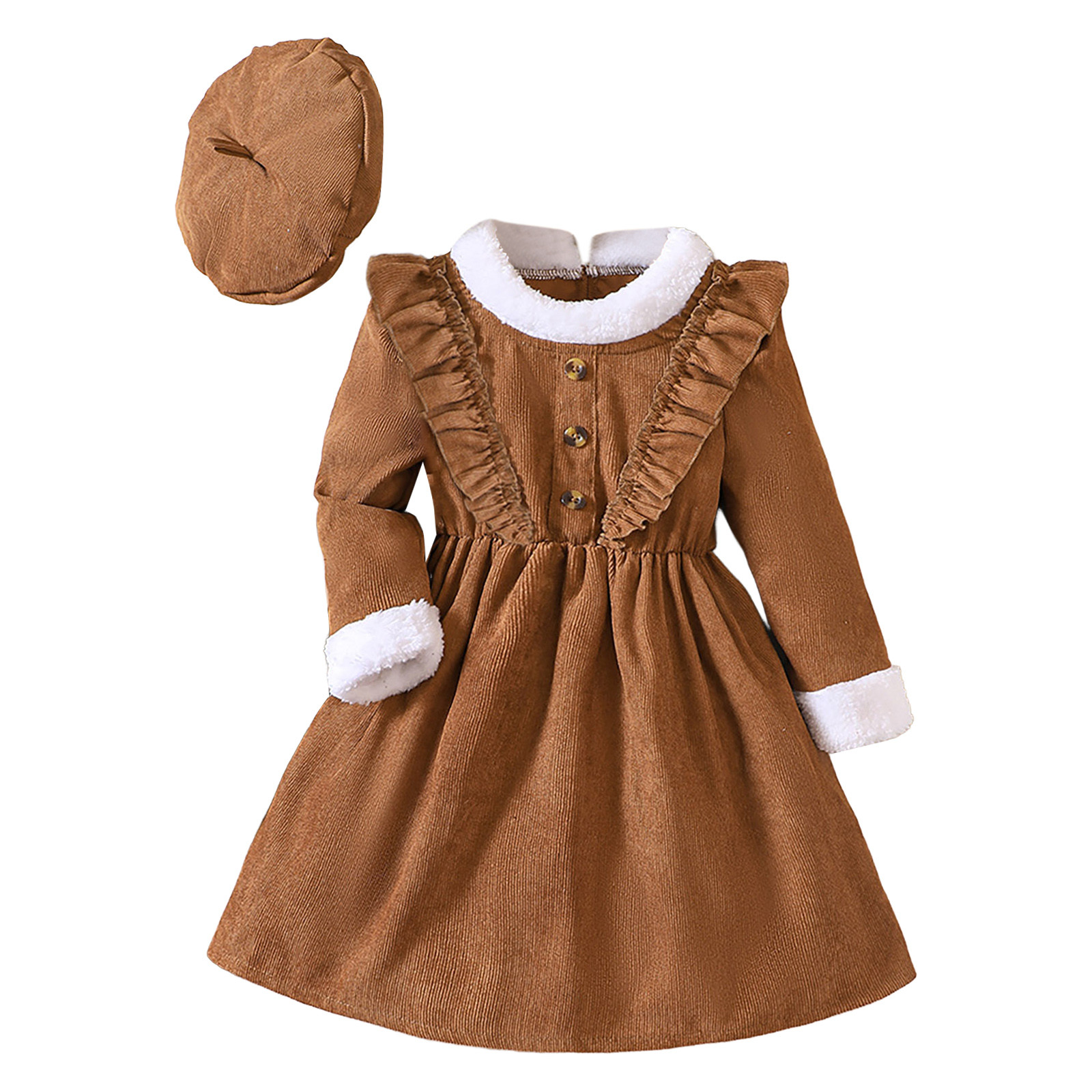 Autumn Toddler Girl Dress Ruffle Winter Long Sleeve Dresses Ruffles Princess Clothes Kid Pleated Corduroy Flounce Chidlren Dress