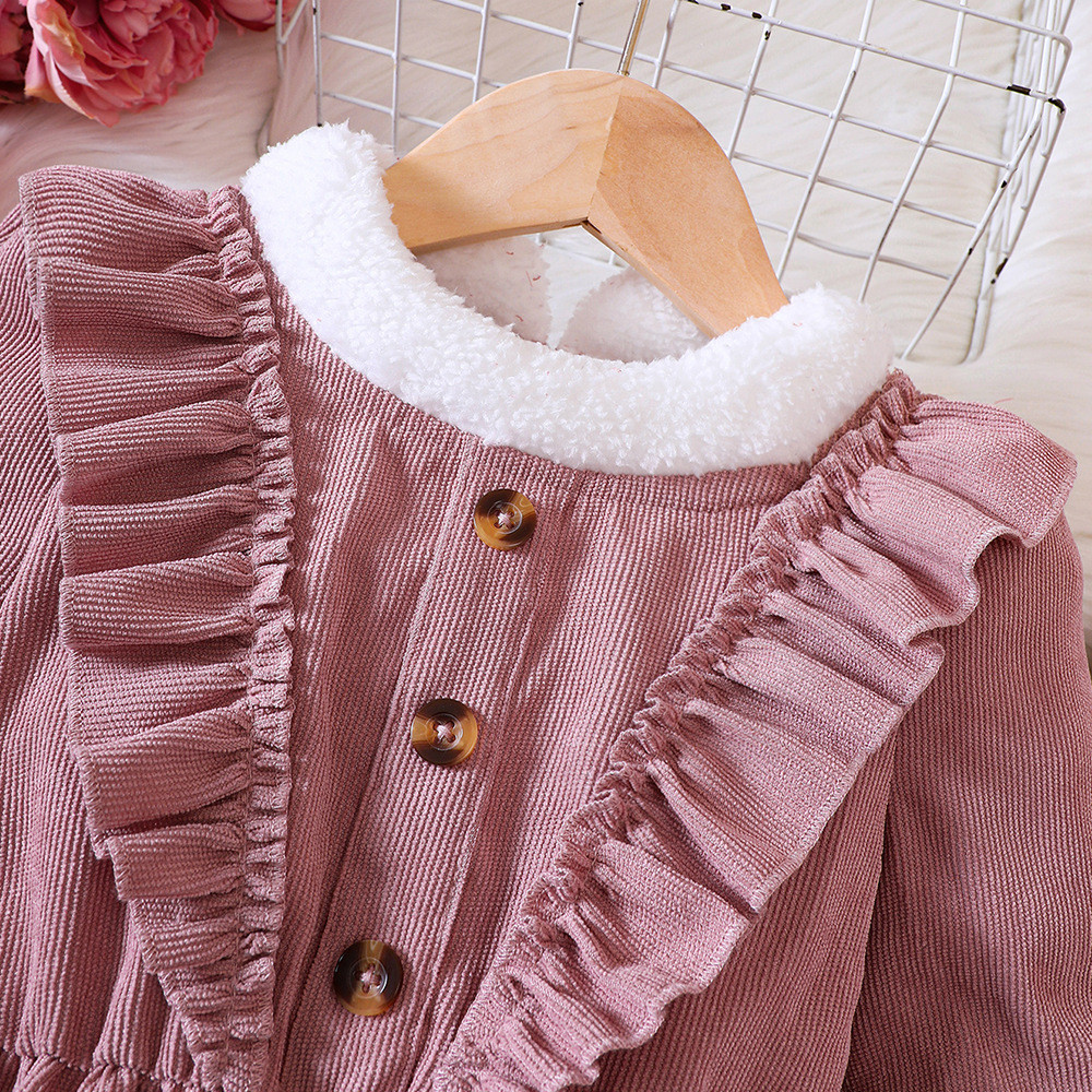 Autumn Toddler Girl Dress Ruffle Winter Long Sleeve Dresses Ruffles Princess Clothes Kid Pleated Corduroy Flounce Chidlren Dress