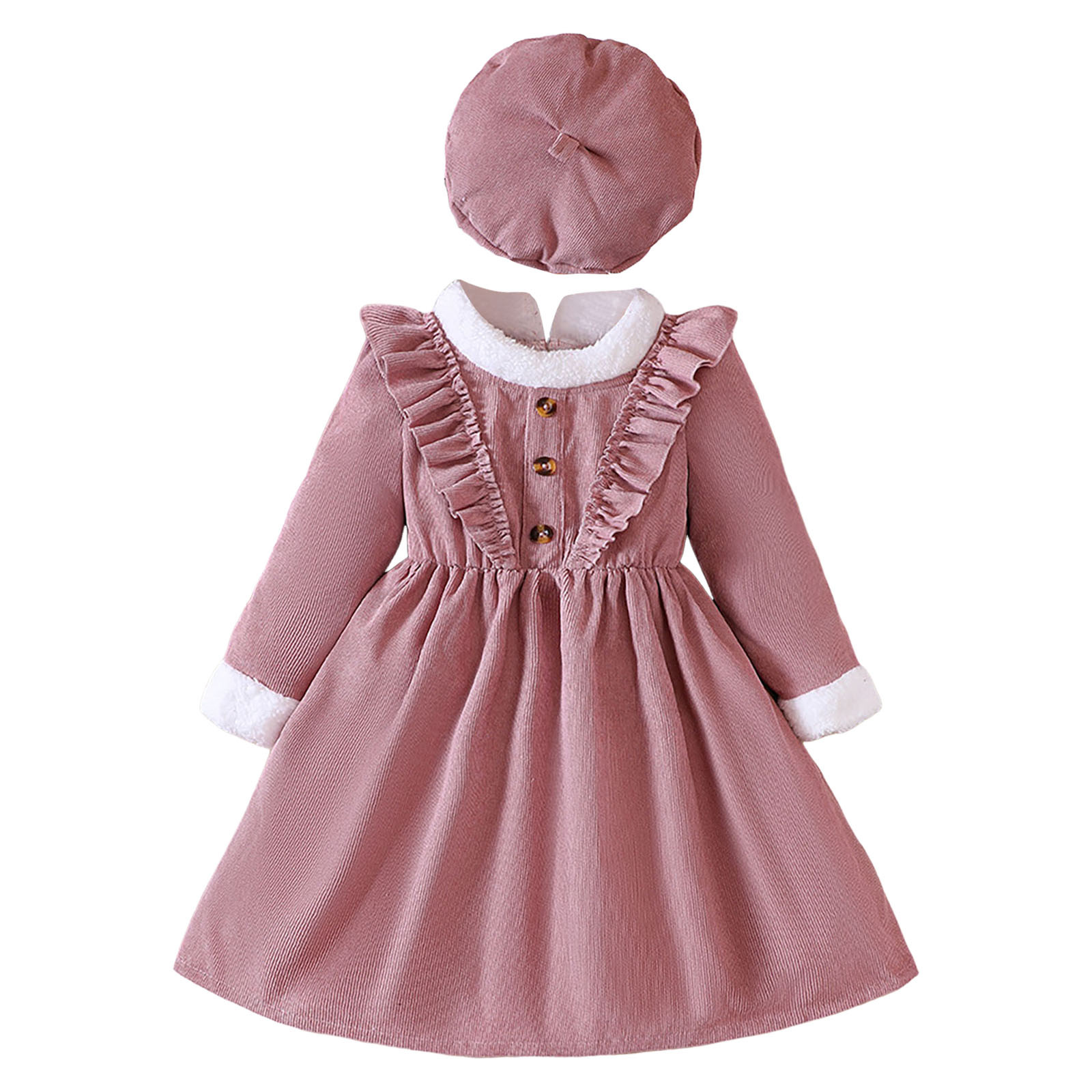 Autumn Toddler Girl Dress Ruffle Winter Long Sleeve Dresses Ruffles Princess Clothes Kid Pleated Corduroy Flounce Chidlren Dress