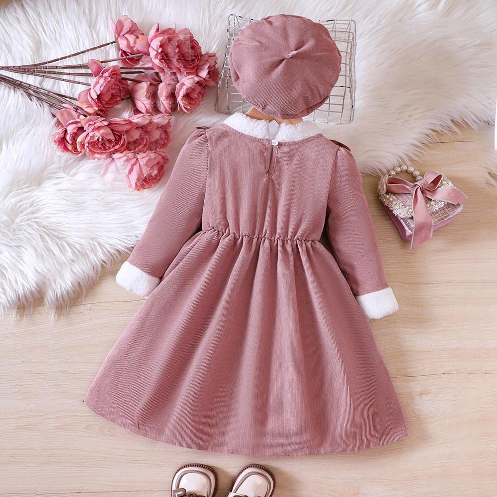 Autumn Toddler Girl Dress Ruffle Winter Long Sleeve Dresses Ruffles Princess Clothes Kid Pleated Corduroy Flounce Chidlren Dress