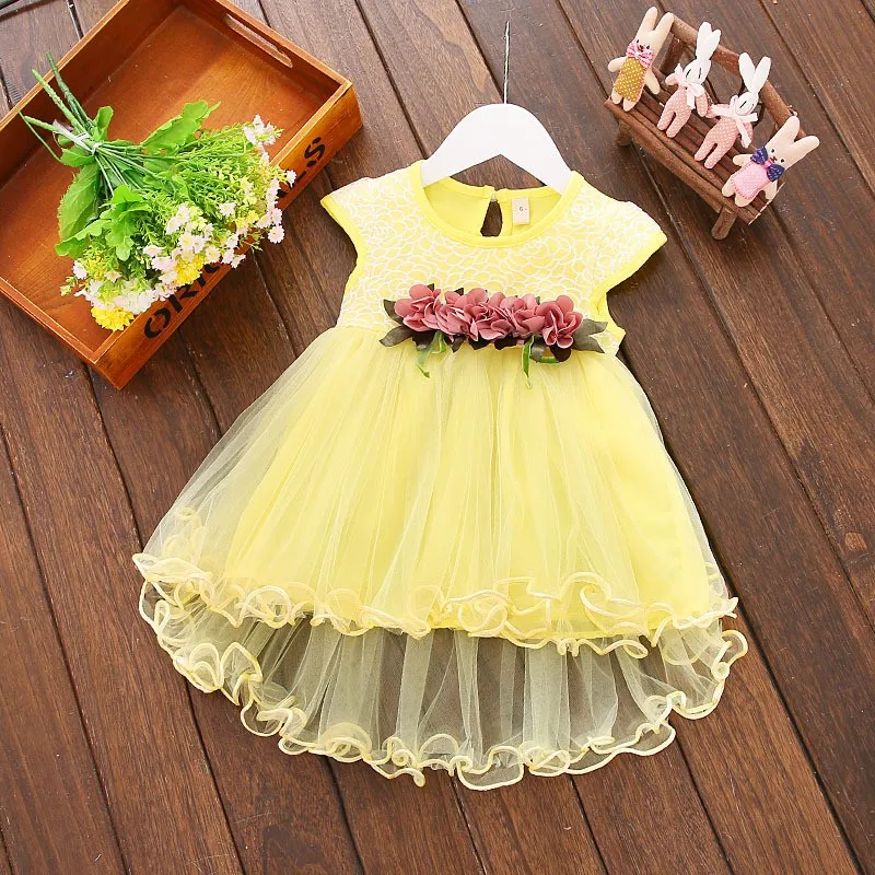 Cute Baby Girls Summer Floral Dress Princess Party Tulle Flower Dresses Toddler Infant Girls Mesh Tutu Dress 0-3Y Clothing