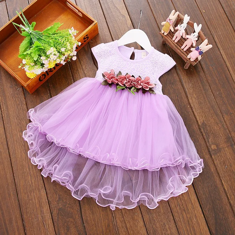 Cute Baby Girls Summer Floral Dress Princess Party Tulle Flower Dresses Toddler Infant Girls Mesh Tutu Dress 0-3Y Clothing