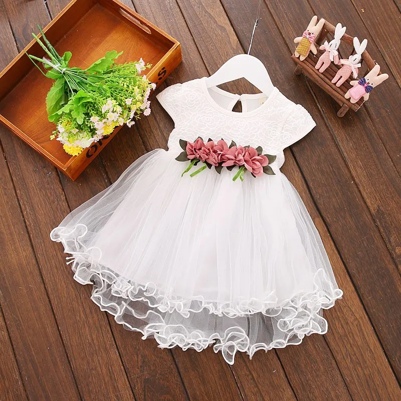 Cute Baby Girls Summer Floral Dress Princess Party Tulle Flower Dresses Toddler Infant Girls Mesh Tutu Dress 0-3Y Clothing