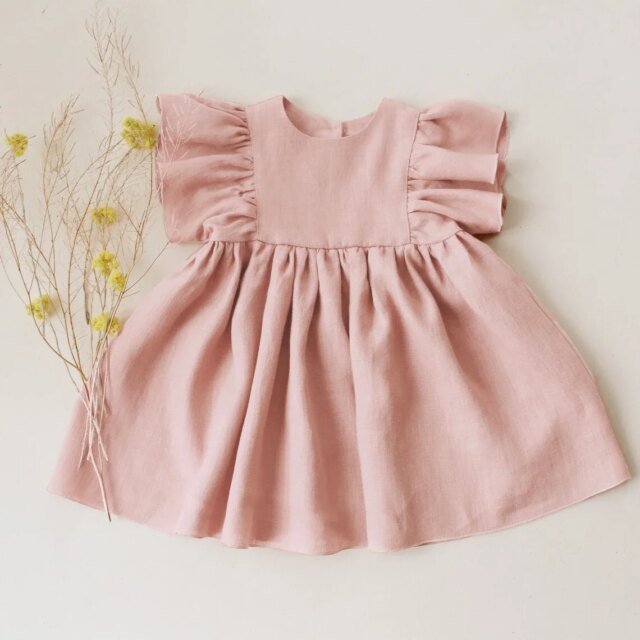Fashion Summer Baby Girl Cotton Linen Party Princess Birthday Dress Baby Girl Clothes