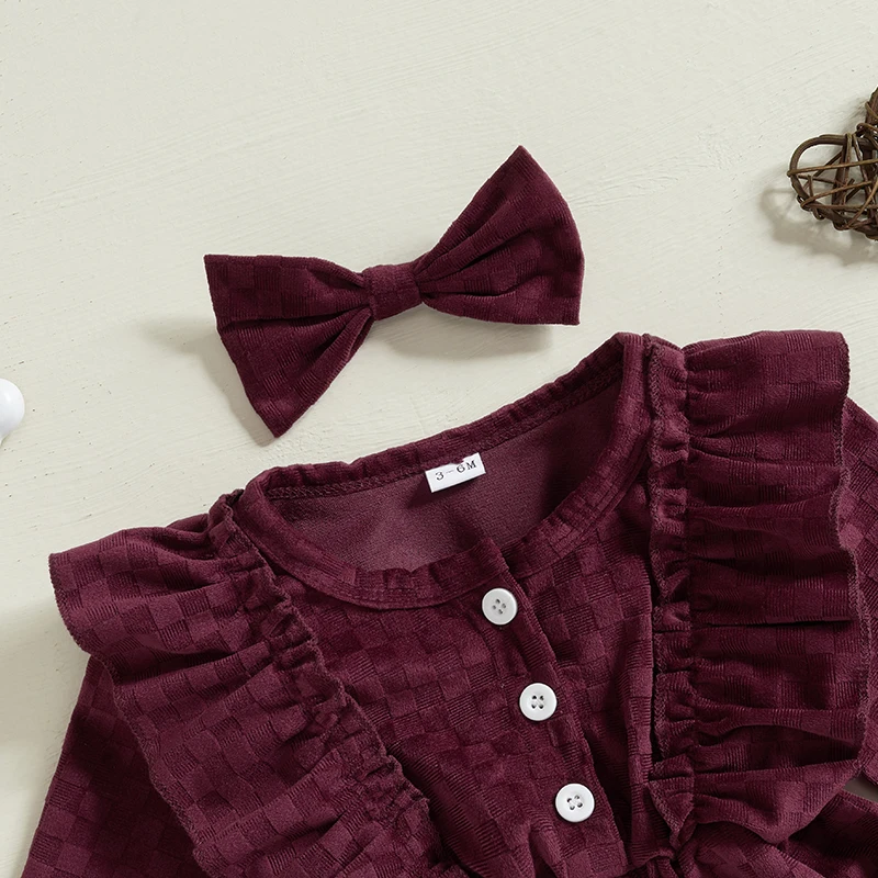 Baby Girl Winter Knit Sweater Dress with Pom Pom Detail Long Sleeve Round Neck Button A-Line Dress with Matching Headband