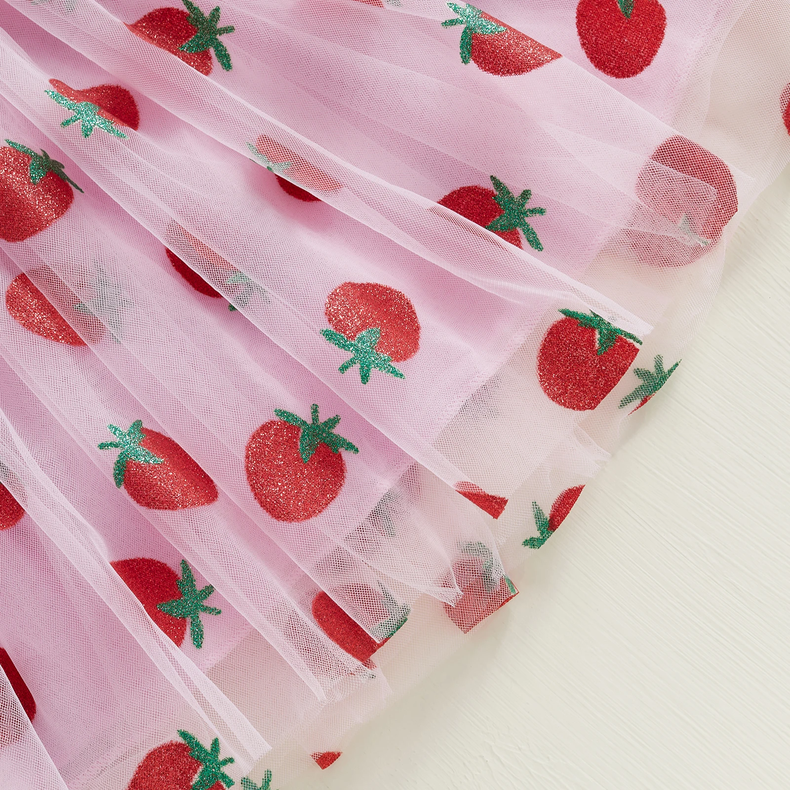 Infant Baby Girls Sleeveless Floral Birthday Dress Princess Children Strawberry Print Layered Mesh Summer Fluffy Dresses Clothes