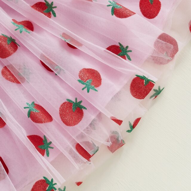 Infant Baby Girls Sleeveless Floral Birthday Dress Princess Children Strawberry Print Layered Mesh Summer Fluffy Dresses Clothes - Image 3