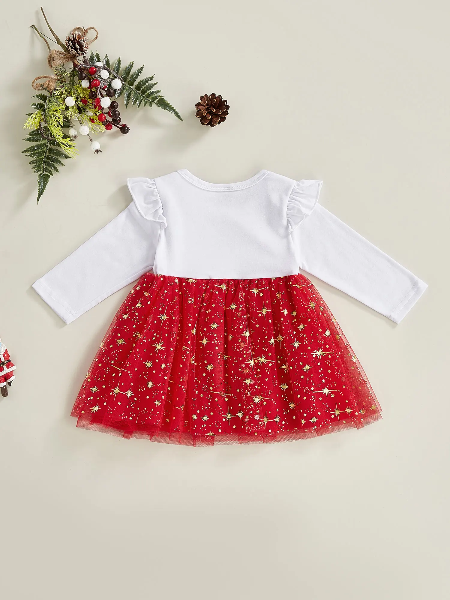 Toddler Girl Winter Dress Short Sleeve Crew Neck Reindeer Print Knit Sweater Dress with Pom Pom Trim and Bow Detail