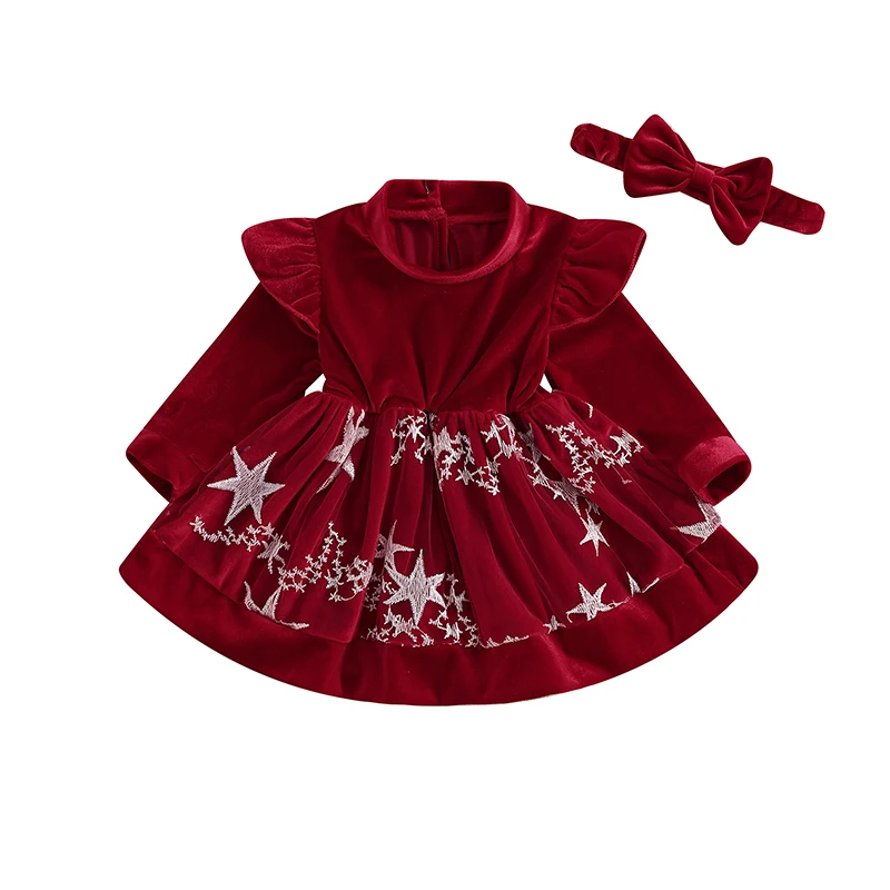 Toddler Girls Winter Outfit Cute Reindeer Print Long Sleeve Dress with Matching Headband and Leggings Set for Christmas