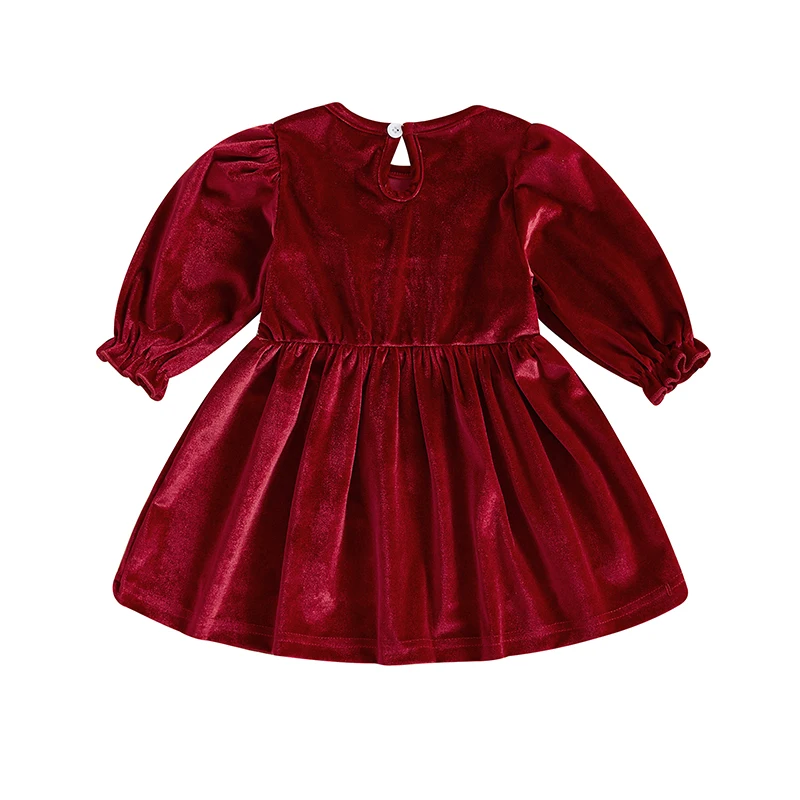 Toddler Girl Christmas Dress Santa Claus Embroidery Round Neck Long Sleeve A-Line Velvet Dress Winter Xmas Photo Shoot 6M-4Y