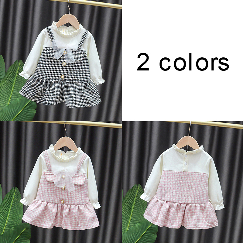 2021 Spring New Girl's Dress, Western Style Fake Two-piece Little Fragrance Princess Dress Black