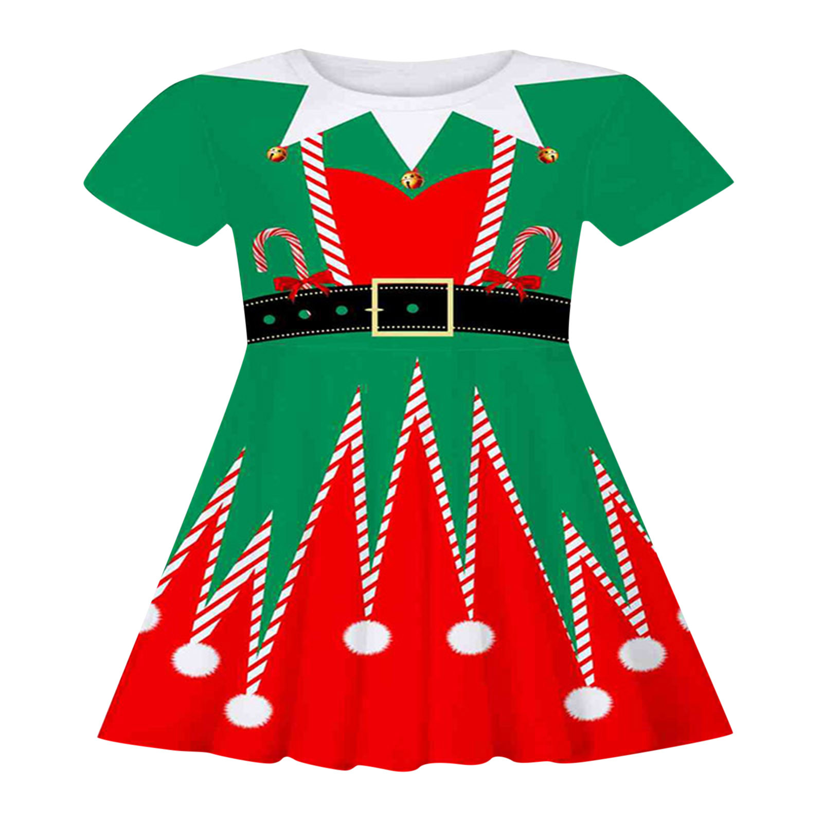 New Year Kids Dresses Girls Deer Snowflake Print Short Sleeve Dress New Year Costume Princess Dress Kids Christmas Clothes 2-9Y