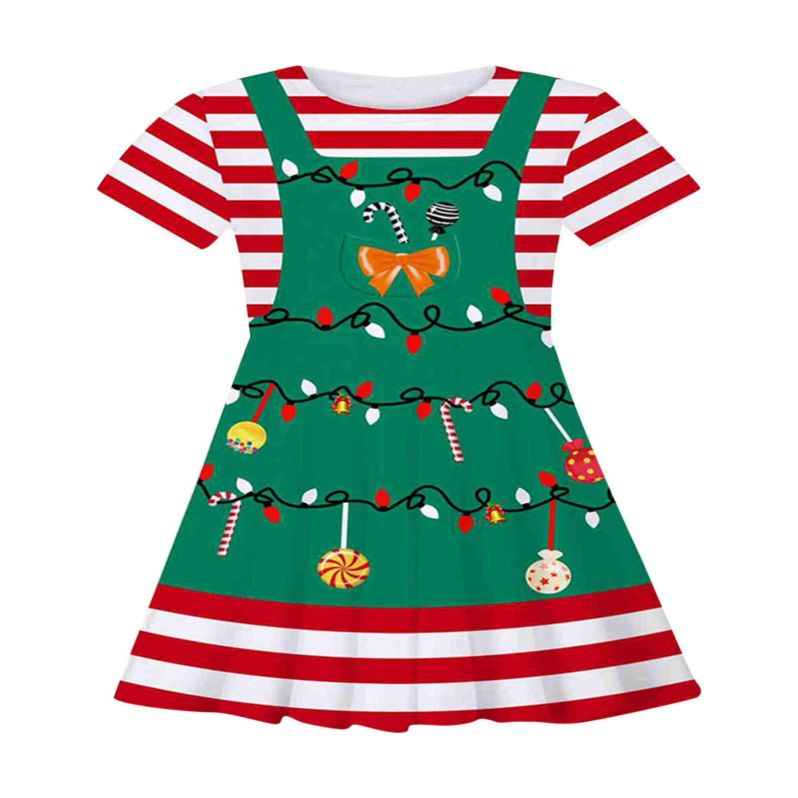 New Year Kids Dresses Girls Deer Snowflake Print Short Sleeve Dress New Year Costume Princess Dress Kids Christmas Clothes 2-9Y