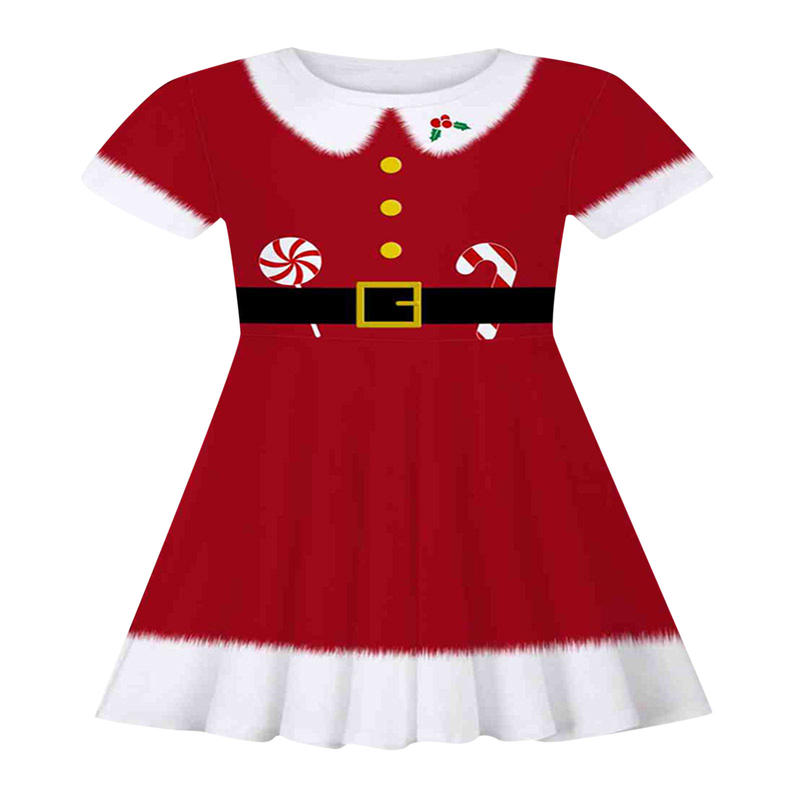 New Year Kids Dresses Girls Deer Snowflake Print Short Sleeve Dress New Year Costume Princess Dress Kids Christmas Clothes 2-9Y