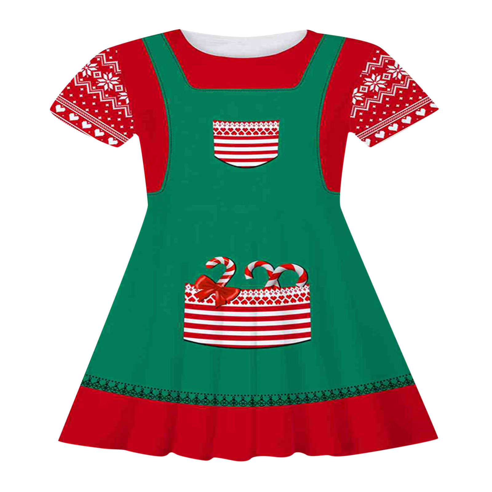 New Year Kids Dresses Girls Deer Snowflake Print Short Sleeve Dress New Year Costume Princess Dress Kids Christmas Clothes 2-9Y