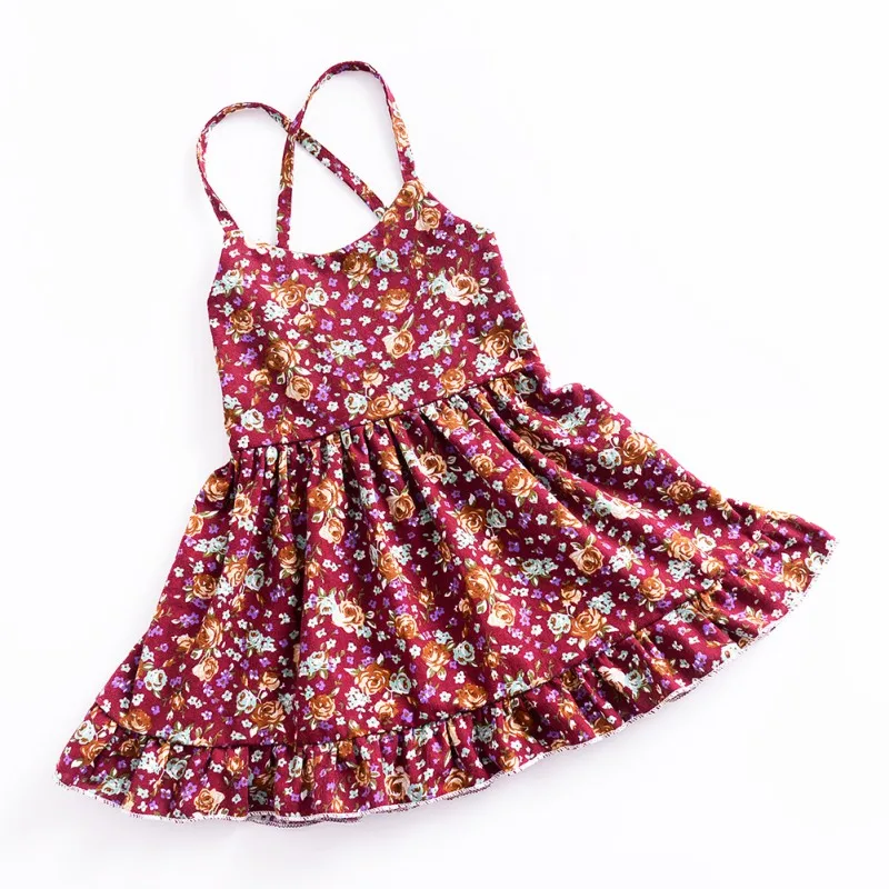 Summer Solid Floral Baby Children Dress Toddler Baby Girls Dress Halter Strap Floral Dress Newest Sleeveless Princess Party