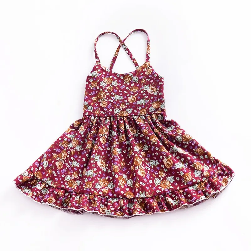 Summer Solid Floral Baby Children Dress Toddler Baby Girls Dress Halter Strap Floral Dress Newest Sleeveless Princess Party