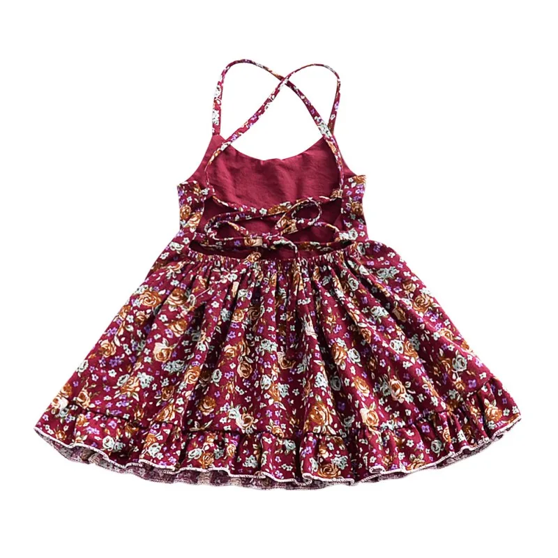 Summer Solid Floral Baby Children Dress Toddler Baby Girls Dress Halter Strap Floral Dress Newest Sleeveless Princess Party