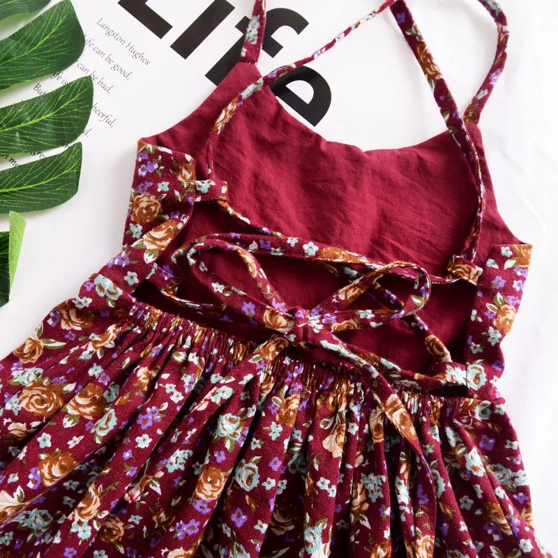 Summer Solid Floral Baby Children Dress Toddler Baby Girls Dress Halter Strap Floral Dress Newest Sleeveless Princess Party