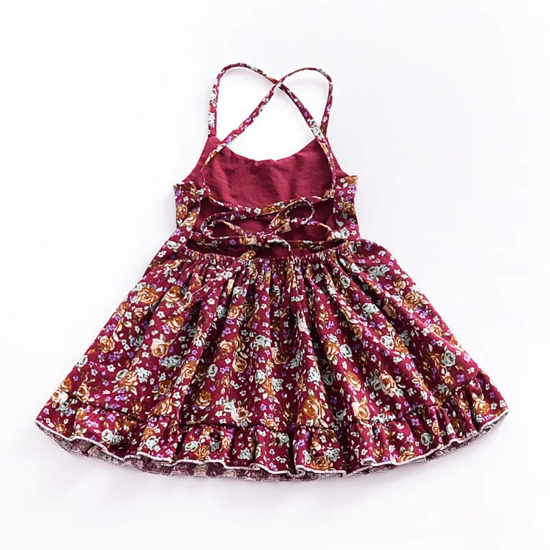 Summer Solid Floral Baby Children Dress Toddler Baby Girls Dress Halter Strap Floral Dress Newest Sleeveless Princess Party