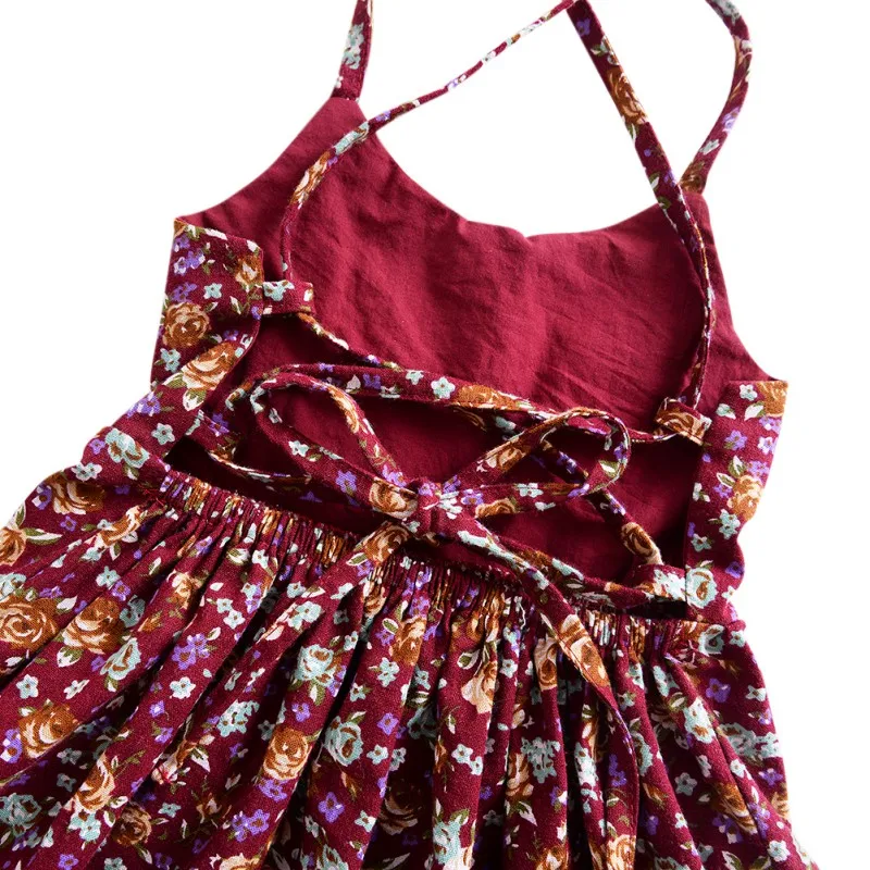 Summer Solid Floral Baby Children Dress Toddler Baby Girls Dress Halter Strap Floral Dress Newest Sleeveless Princess Party