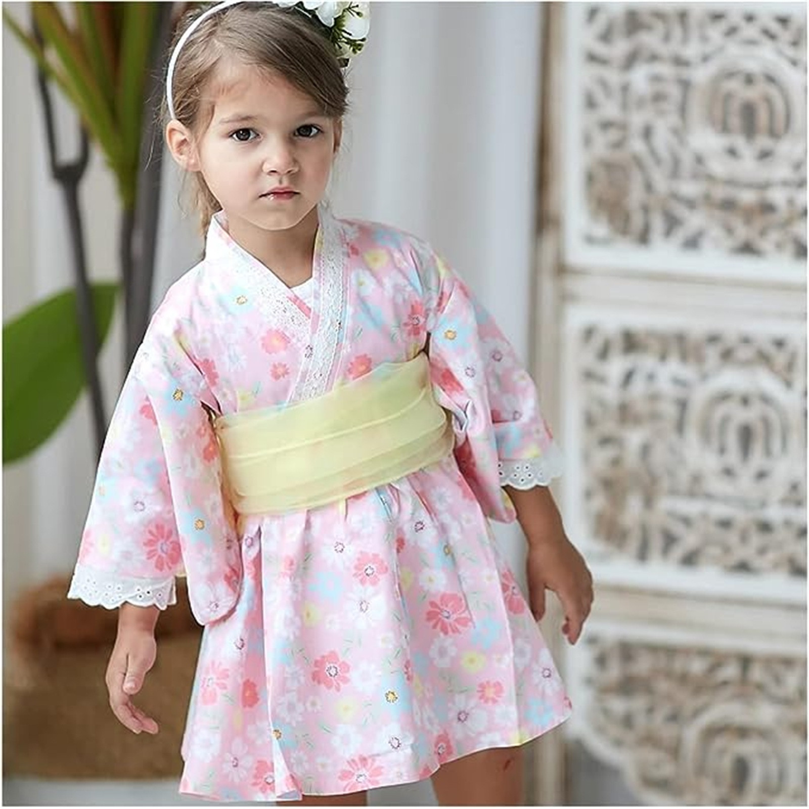 Baby Girl Rompers Japanese Style Kawaii Girls Floral Print Kimono Dress for Kids Costume Infant Yukata Asian Kimono Clothing