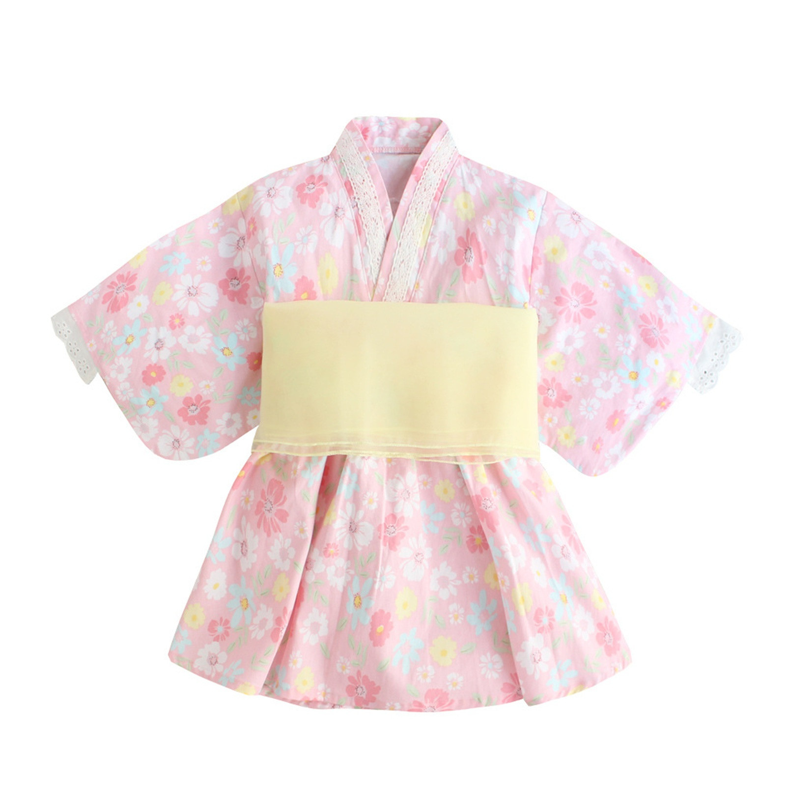 Baby Girl Rompers Japanese Style Kawaii Girls Floral Print Kimono Dress for Kids Costume Infant Yukata Asian Kimono Clothing