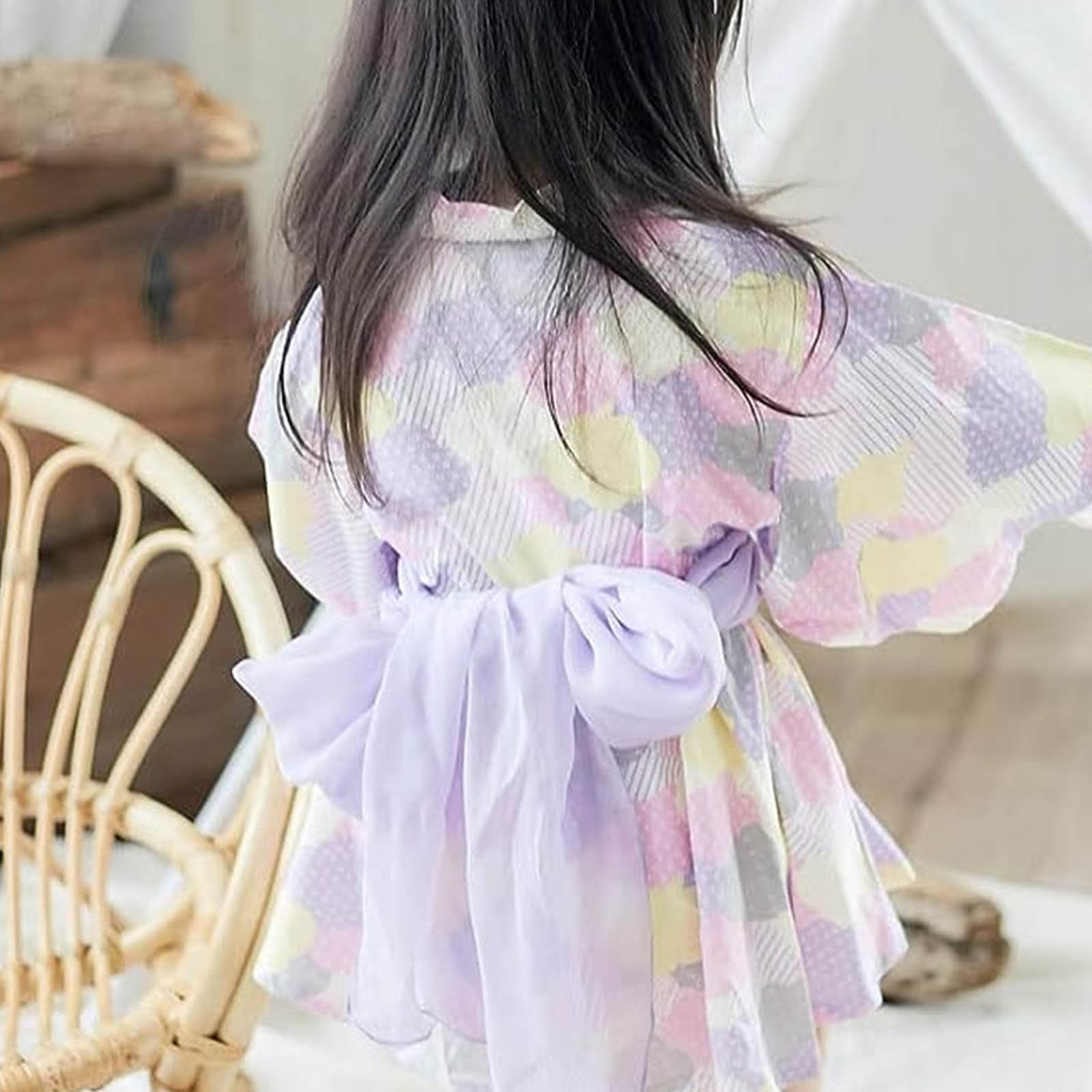 Baby Girl Rompers Japanese Style Kawaii Girls Floral Print Kimono Dress for Kids Costume Infant Yukata Asian Kimono Clothing