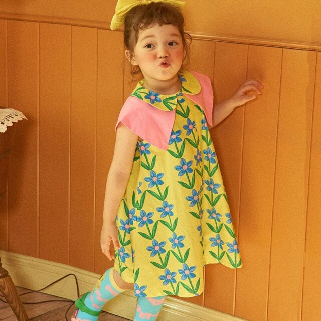 Spring Summer Korean Style Baby Girl Children Kids Casual Posh Cute Princess Style Floral Print Bowknot Doll Neck Design Dress - Image 4