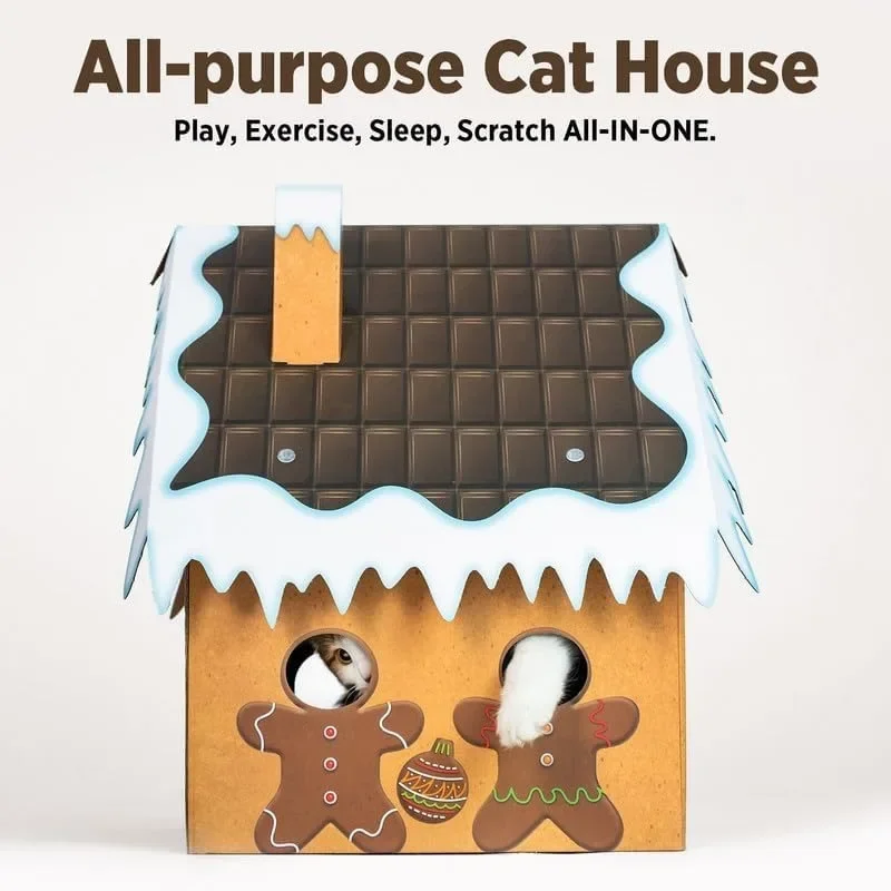 Cat Beds for Indoor Cats, Cardboard Cat House with Scratchers, Izakaya Bar, Large Sturdy Cat Furniture Condo Cave Tent,