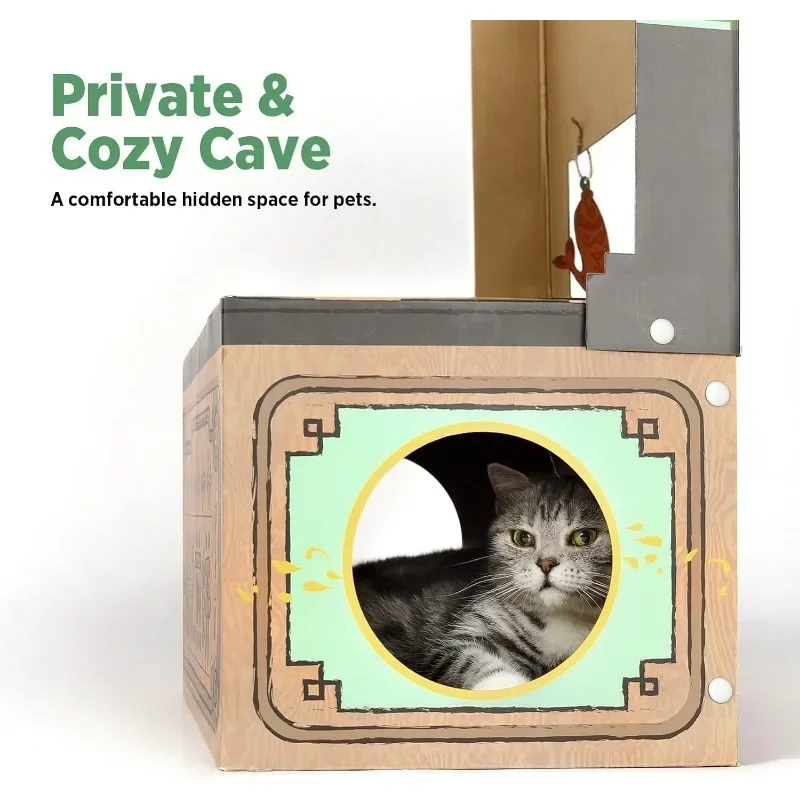 Cat Beds for Indoor Cats, Cardboard Cat House with Scratchers, Izakaya Bar, Large Sturdy Cat Furniture Condo Cave Tent,