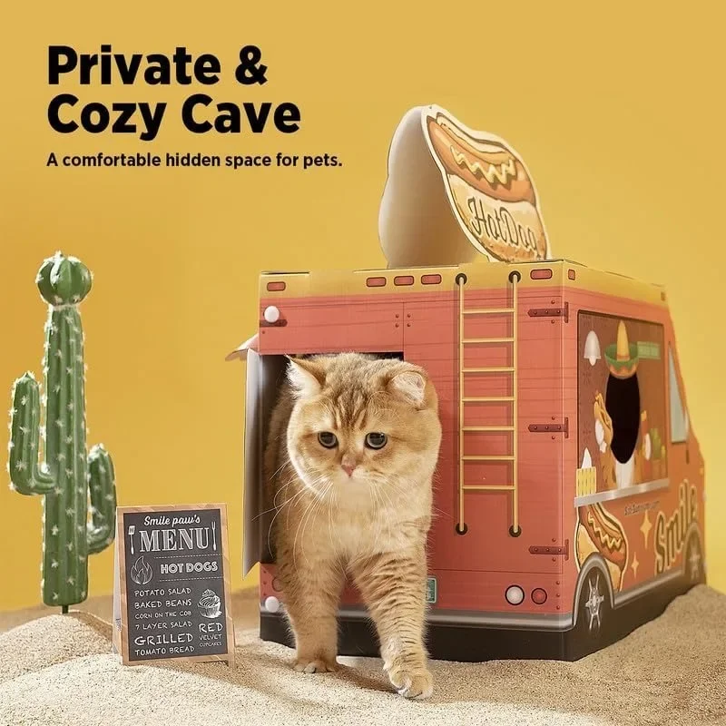 Cat Beds for Indoor Cats, Cardboard Cat House with Scratchers, Izakaya Bar, Large Sturdy Cat Furniture Condo Cave Tent,