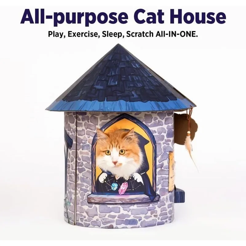 Cat Beds for Indoor Cats, Cardboard Cat House with Scratchers, Izakaya Bar, Large Sturdy Cat Furniture Condo Cave Tent,