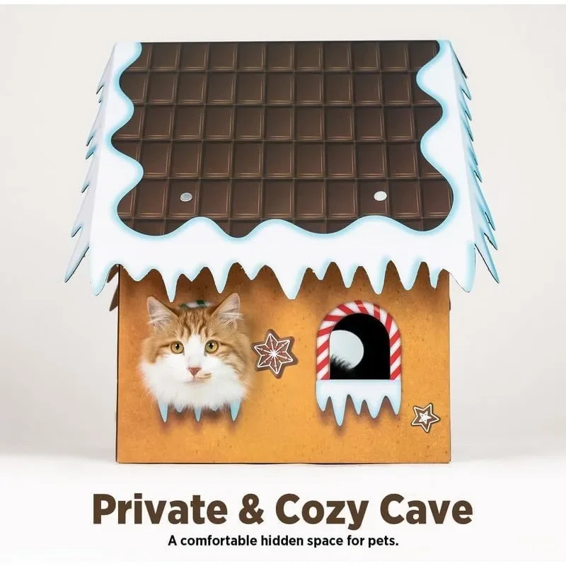 Cat Beds for Indoor Cats, Cardboard Cat House with Scratchers, Izakaya Bar, Large Sturdy Cat Furniture Condo Cave Tent,