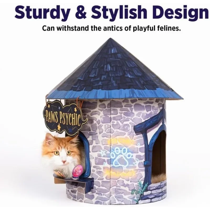 Cat Beds for Indoor Cats, Cardboard Cat House with Scratchers, Izakaya Bar, Large Sturdy Cat Furniture Condo Cave Tent,