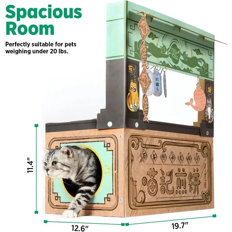 Cat Beds for Indoor Cats, Cardboard Cat House with Scratchers, Izakaya Bar, Large Sturdy Cat Furniture Condo Cave Tent,