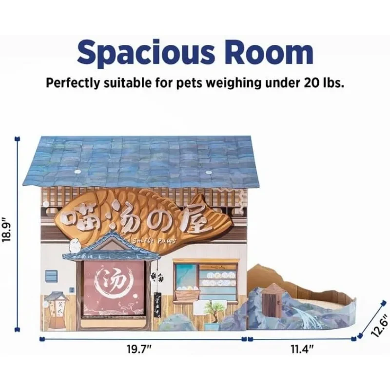 Cat Beds for Indoor Cats, Cardboard Cat House with Scratchers, Izakaya Bar, Large Sturdy Cat Furniture Condo Cave Tent,