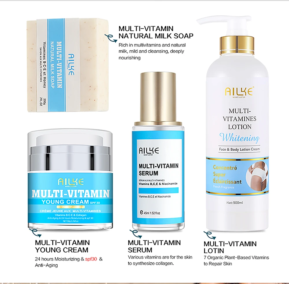 AILKE Multi-Vitamin Skin Care Set, Lightening, Brightening, Moisturizing, Cleaning Skin, Even Toning for Women and Men