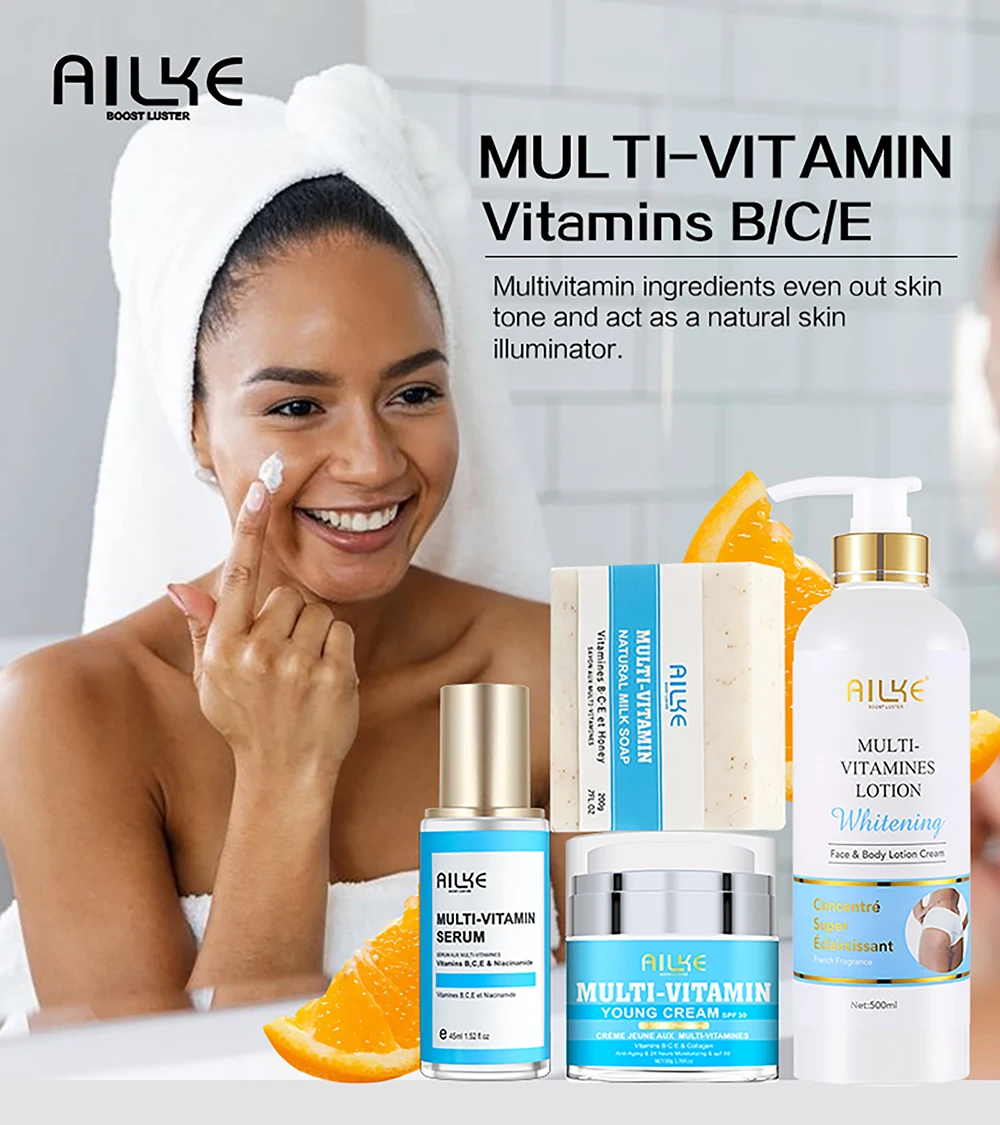 AILKE Multi-Vitamin Skin Care Set, Lightening, Brightening, Moisturizing, Cleaning Skin, Even Toning for Women and Men