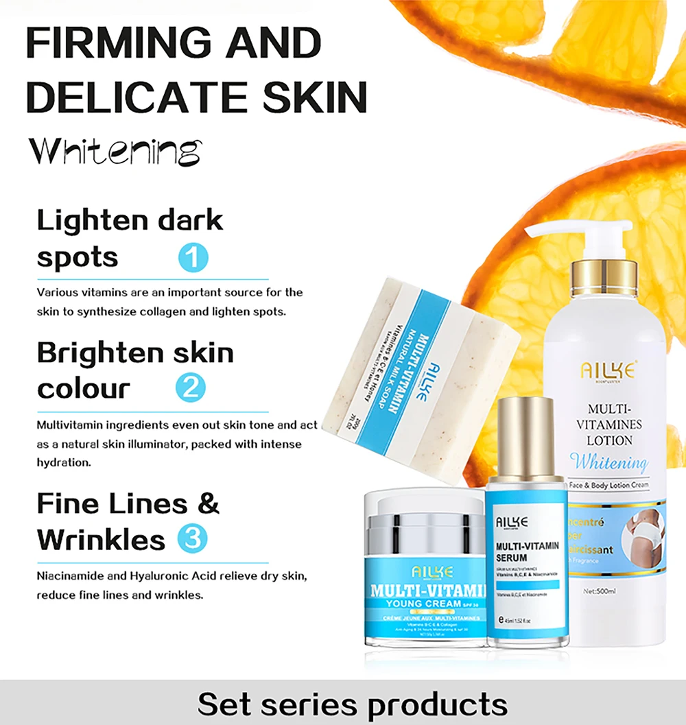 AILKE Multi-Vitamin Skin Care Set, Lightening, Brightening, Moisturizing, Cleaning Skin, Even Toning for Women and Men