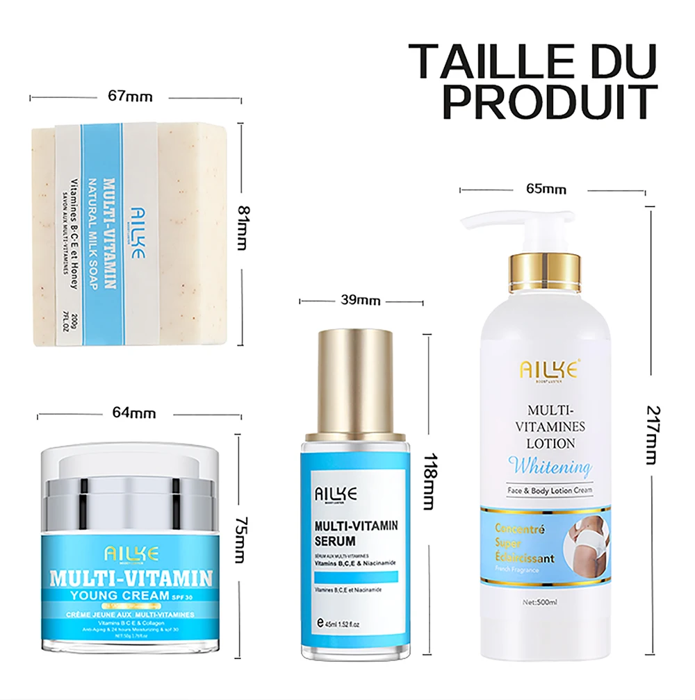 AILKE Multi-Vitamin Skin Care Set, Lightening, Brightening, Moisturizing, Cleaning Skin, Even Toning for Women and Men