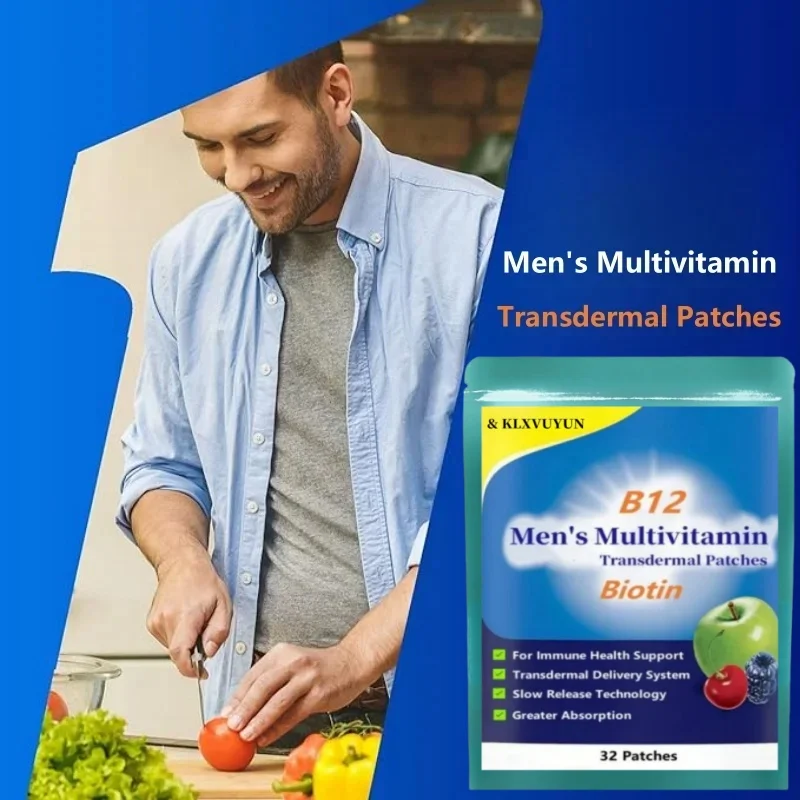 Men’s Multivitamin Transdermal Patches, Supplement With Vitamin A, Vitamin C, Zinc, Calcium & More, 32 Pcs 1 Month Supply