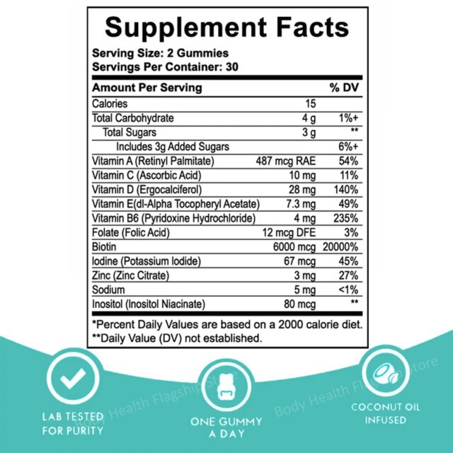 Pro Hair Vitamins Bear Gummy Women Multivitamins Supply Extra Strength Biotin 6000mcg, Growth Tools for Men & Women - 60 Gummies - Image 5