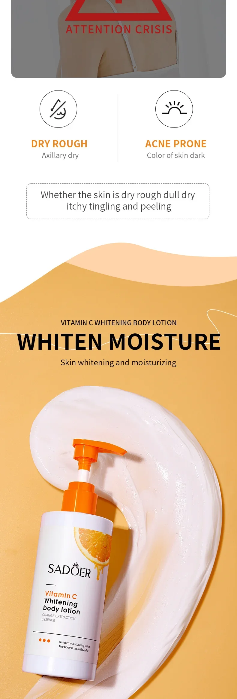 Vitamin C Body Lotion Whitening Creams Moisturising Exfoliating Leg Arm Back Body Skin Care Cream for Women Men