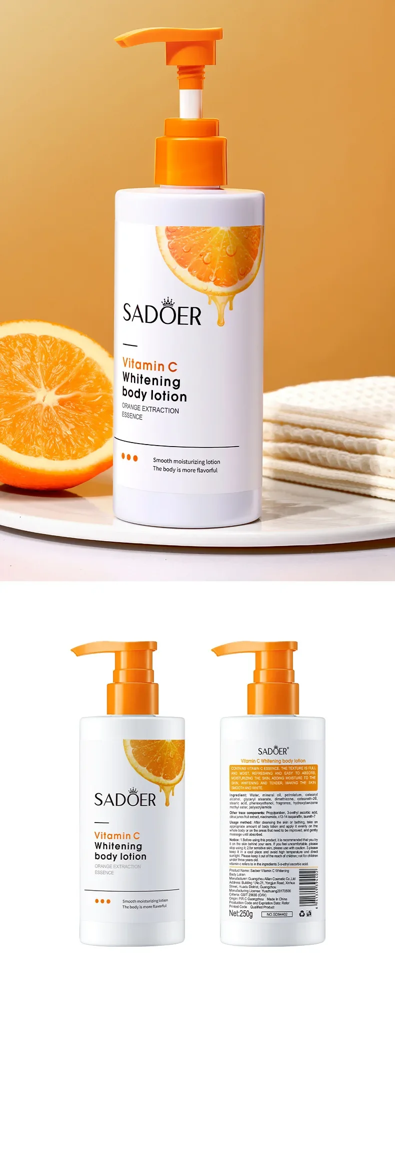 Vitamin C Body Lotion Whitening Creams Moisturising Exfoliating Leg Arm Back Body Skin Care Cream for Women Men