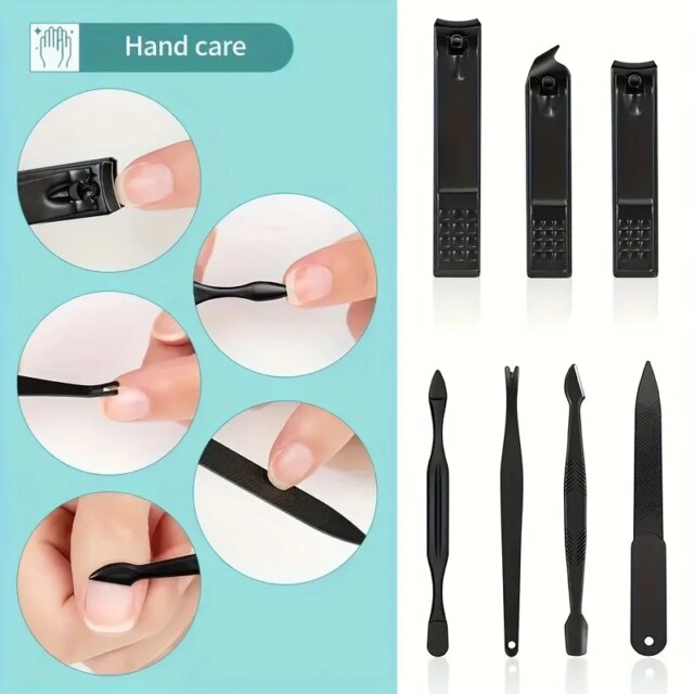 7pcs-24pcs Professional Black Nail Clippers Kit - Ultra Sharp Fingernail and Toenail Cutters for Men and Women - Sturdy Pedicure - Image 2