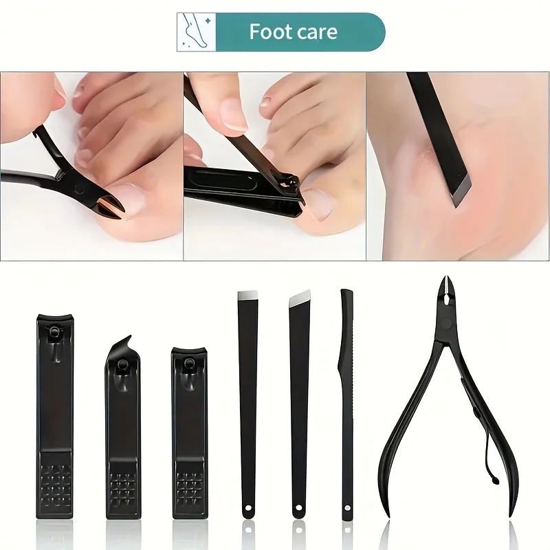 7pcs-24pcs Professional Black Nail Clippers Kit - Ultra Sharp Fingernail and Toenail Cutters for Men and Women - Sturdy Pedicure